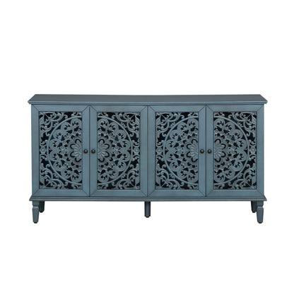 60-inch antique buffet cabinet with ornate floral carved panels in a blue-gray finish on Tampa Home & Garden Store
