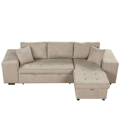 HouseOfZazla beige fabric L-shaped sleeper sectional with 3 seats, chaise and ottoman on Tampa Home & Garden Store