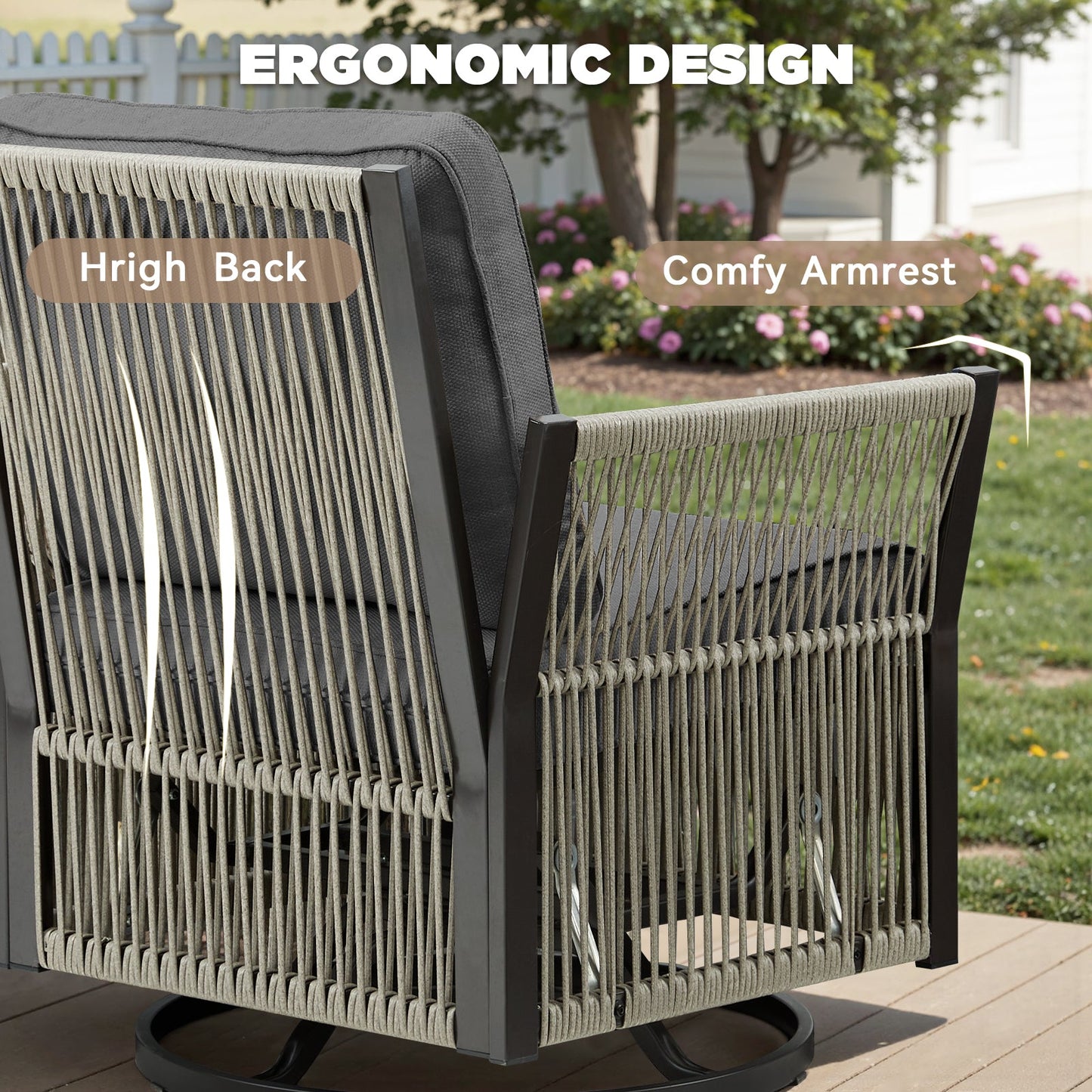 Swivel outdoor chairs set of 2 with side table in gray wicker and metal frame on Tampa Home & Garden Store