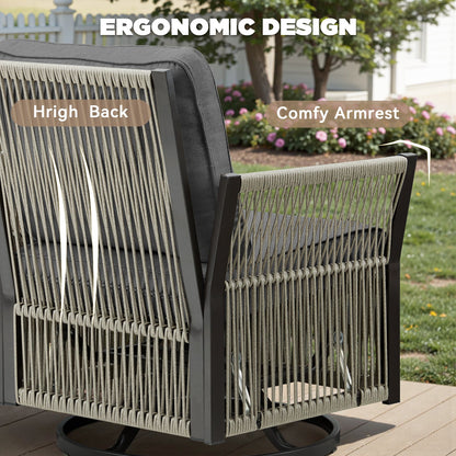 Swivel outdoor chairs set of 2 with side table in gray wicker and metal frame on Tampa Home & Garden Store