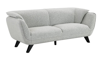 Nayeli Boucle Sofa in light gray boucle fabric with angled black legs by Unique Piece Furniture on Tampa Home & Garden Store