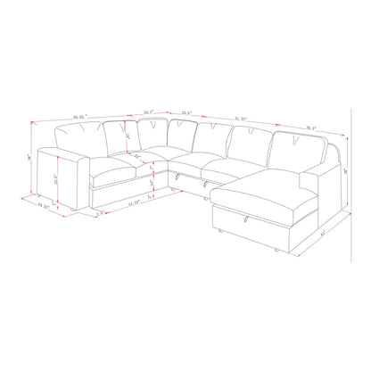 Melody Contemporary Design Sectional Sofa by HouseOfZazla blueprint with red dimension lines on Tampa Home & Garden Store