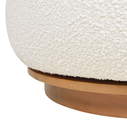 Ivory white boucle swivel chair base with light wood pedestal by HouseOfZazla on Tampa Home & Garden Store