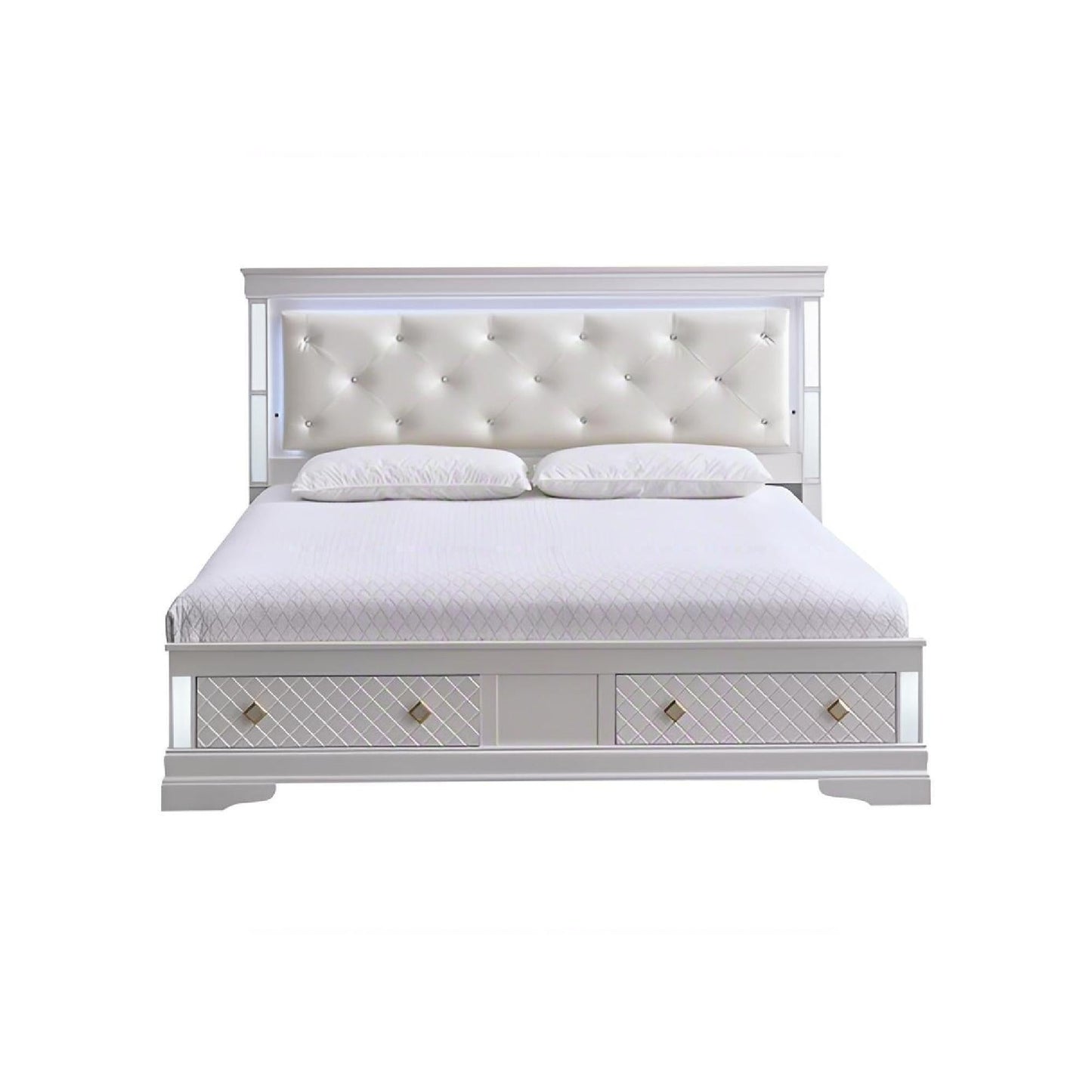 Verona storage bed with LED accents, cream tufted headboard and 2 drawers by HouseOfZazla on Tampa Home & Garden Store