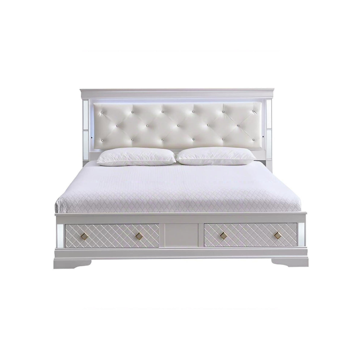 Verona storage bed with LED accents, cream tufted headboard and 2 drawers by HouseOfZazla on Tampa Home & Garden Store