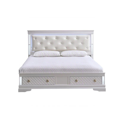 Verona storage bed with LED accents, cream tufted headboard and 2 drawers by HouseOfZazla on Tampa Home & Garden Store