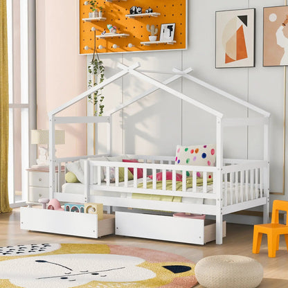 House Bed With 2 Drawers by Unique Piece Furniture, white storage bed with two under-bed drawers on Tampa Home & Garden Store