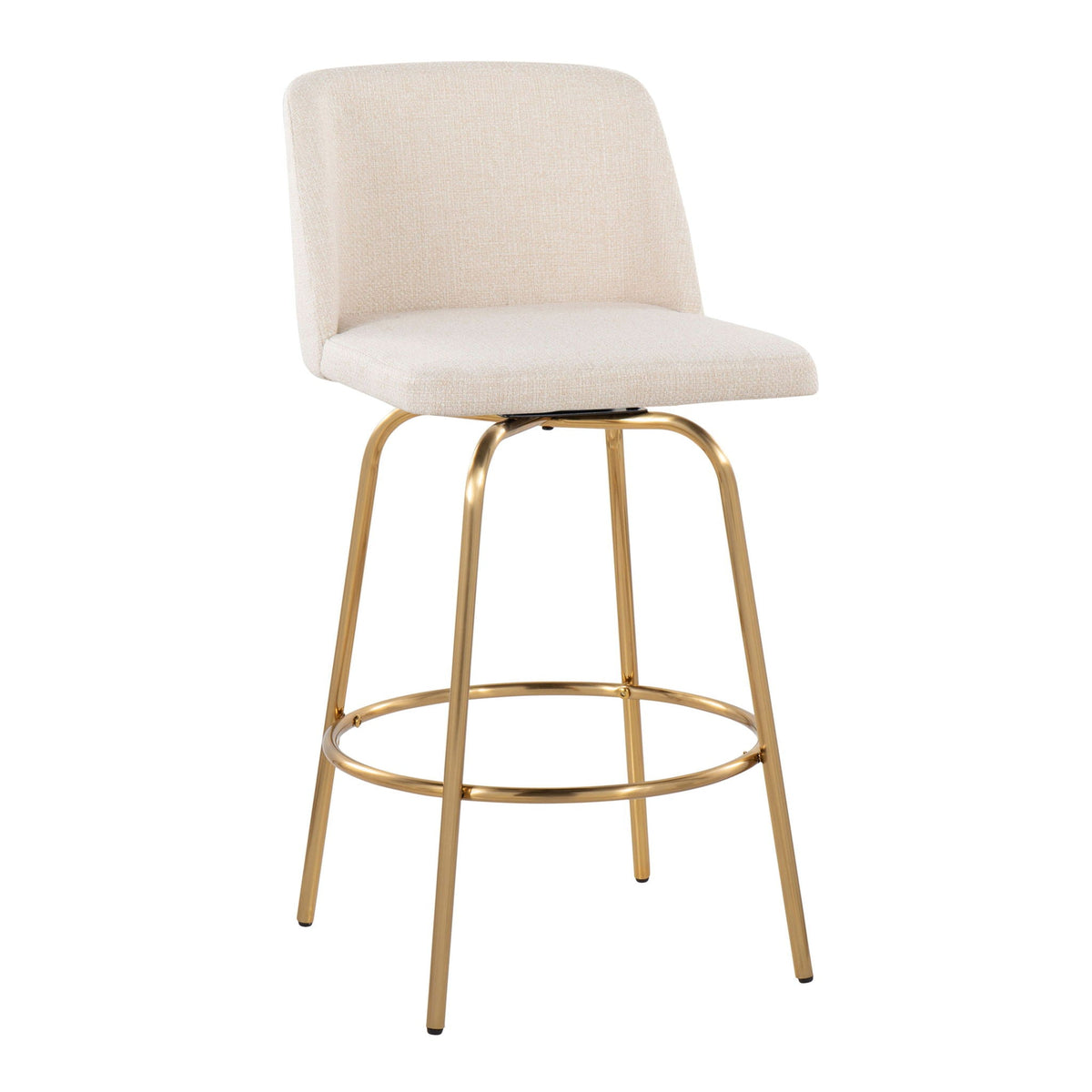 Toriano counter stool with swivel, beige textured upholstery and gold legs on Tampa Home & Garden Store
