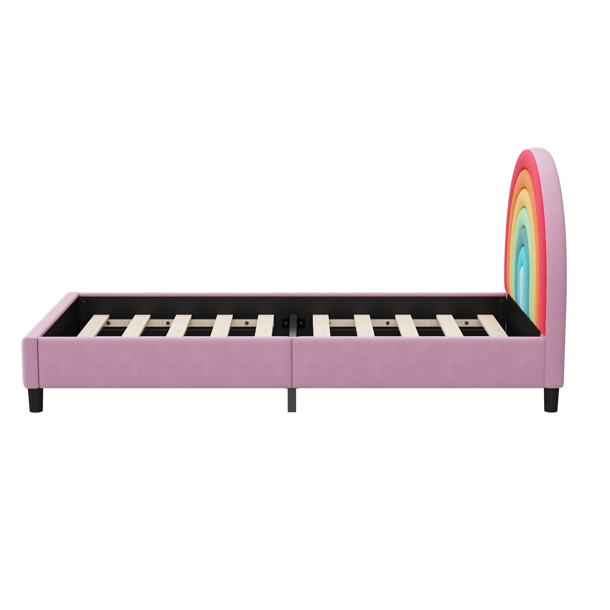 Rainbow design upholstered twin bed in pink with rainbow arch headboard HouseOfZazla on Tampa Home & Garden Store