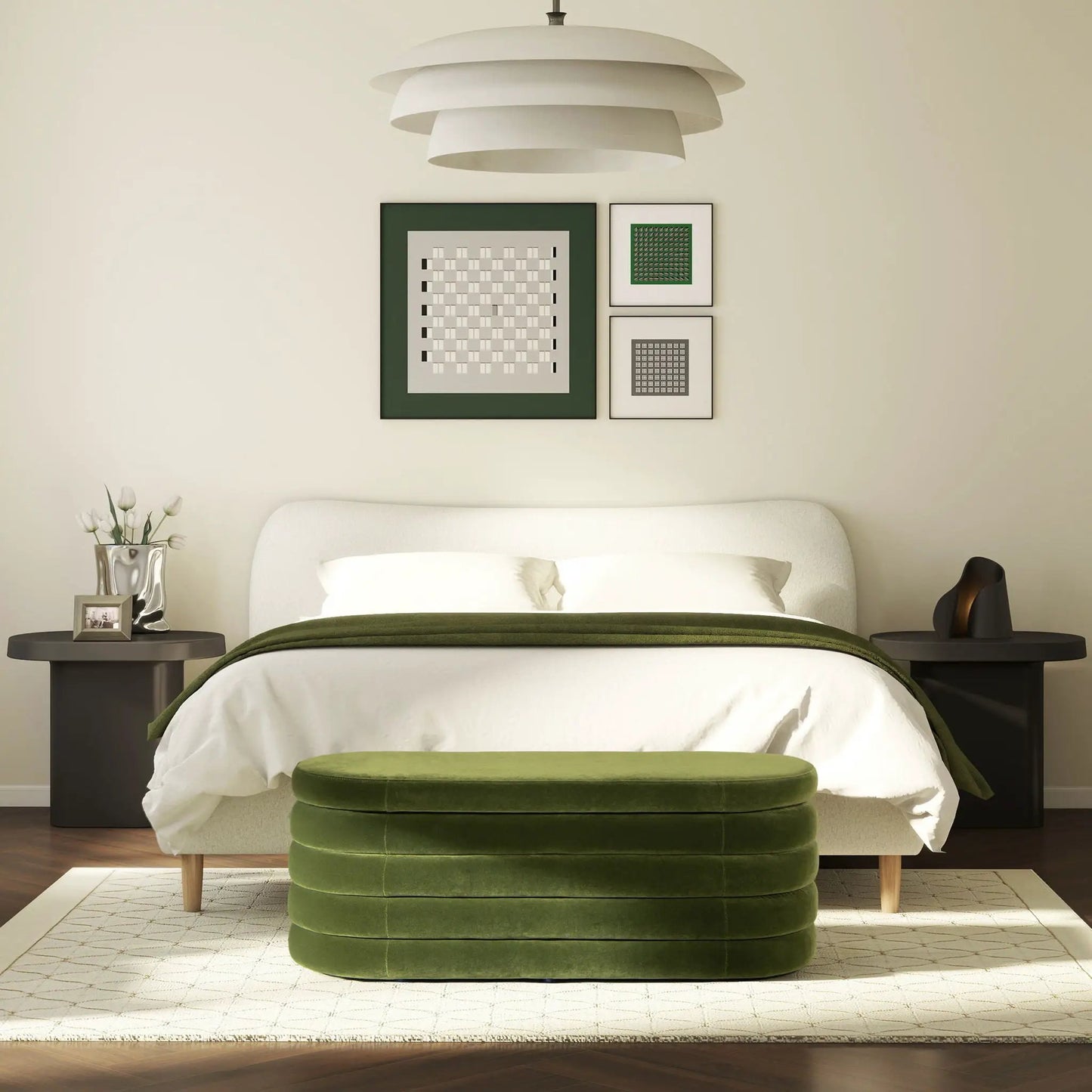 Fuji Upholstered Oval Storage Bench emerald green velvet by Unique Piece Furniture on Tampa Home & Garden Store