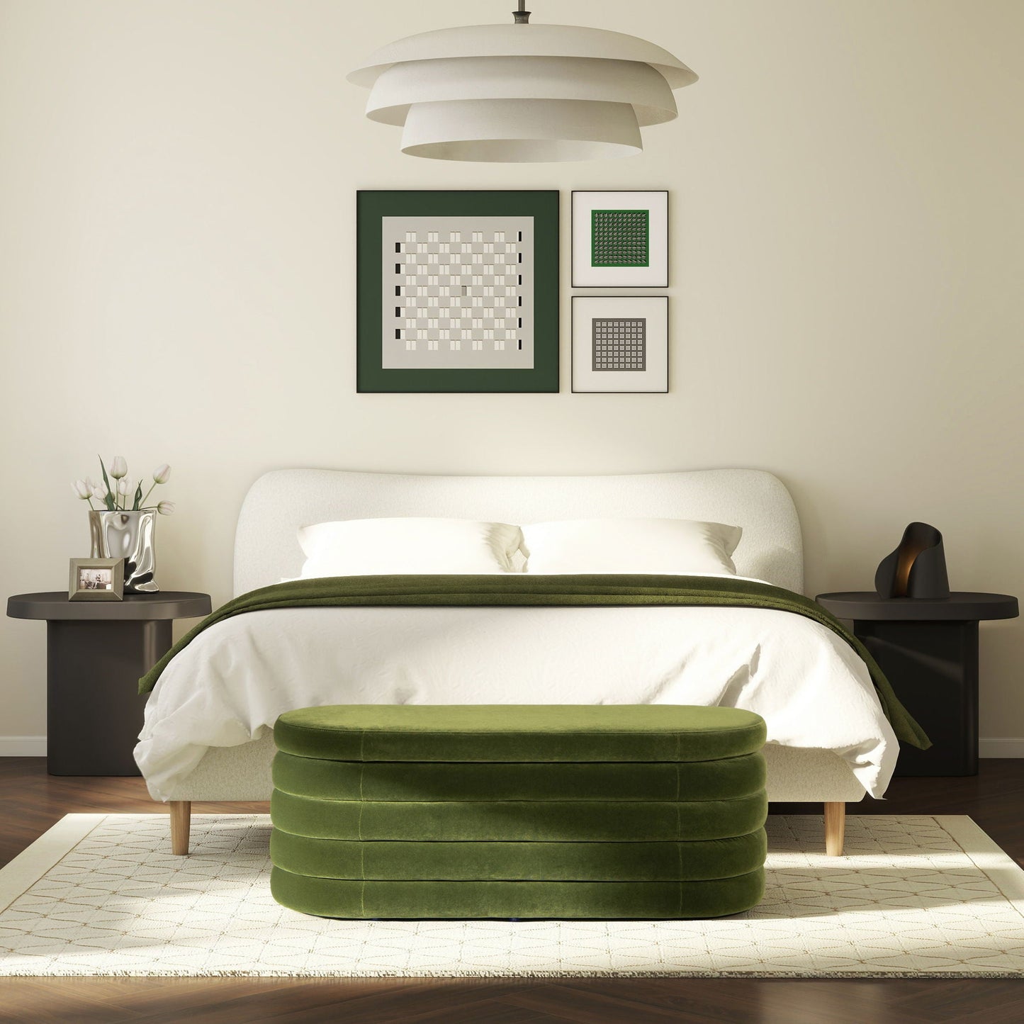 Fuji Upholstered Oval Storage Bench green velvet by HouseOfZazla on Tampa Home & Garden Store