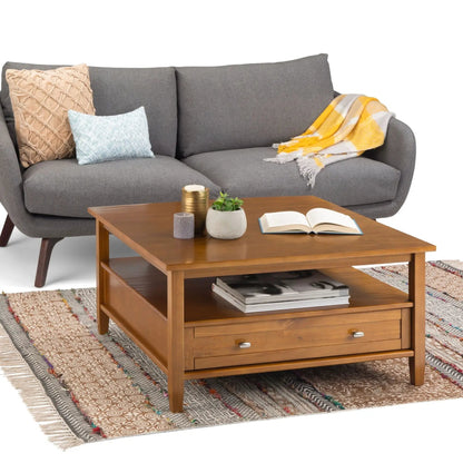 Warm Shaker handcrafted coffee table in warm brown wood with two drawers and a lower shelf on Tampa Home & Garden Store