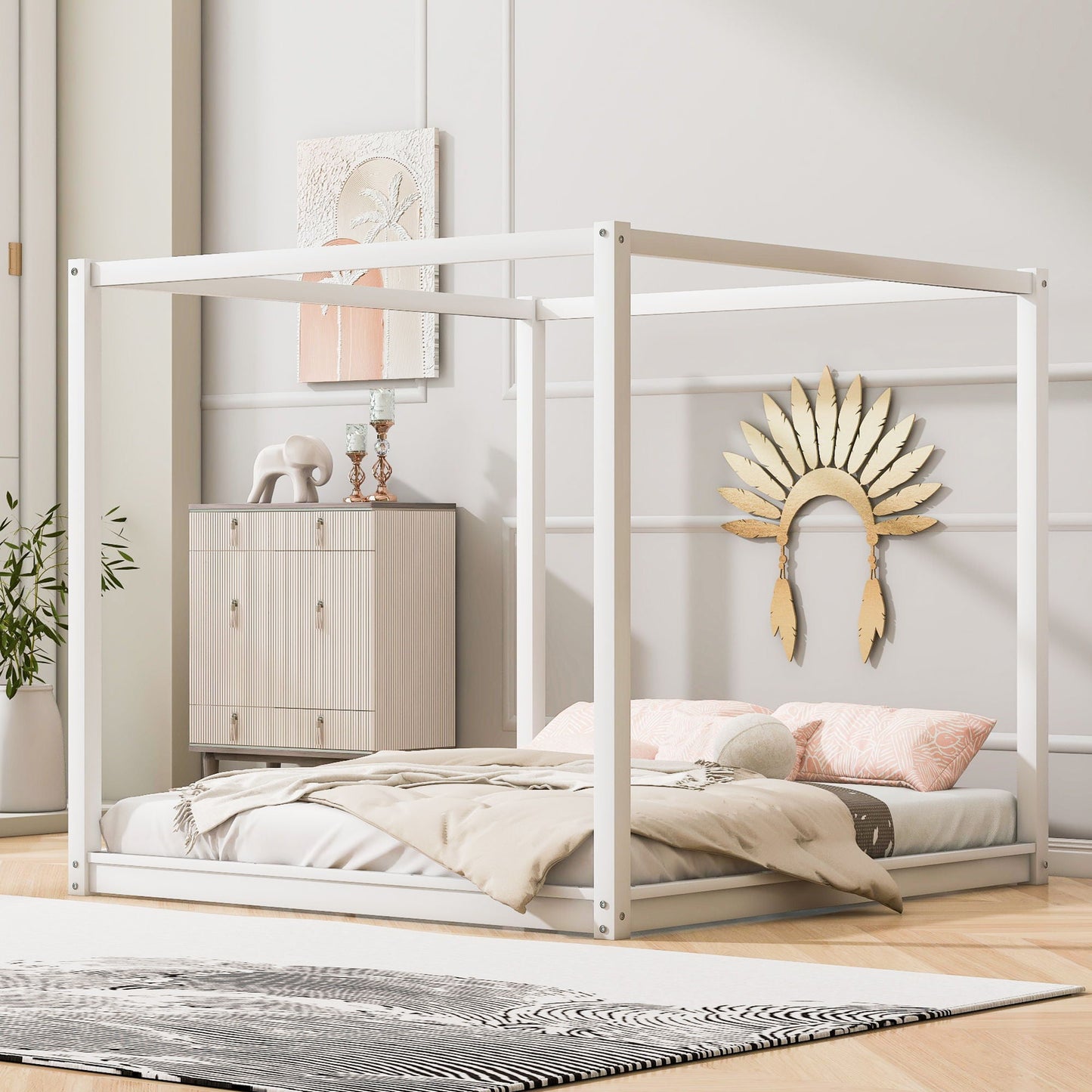 White wood canopy bed with airflow slats and sturdy support legs by HouseOfZazla on Tampa Home & Garden Store