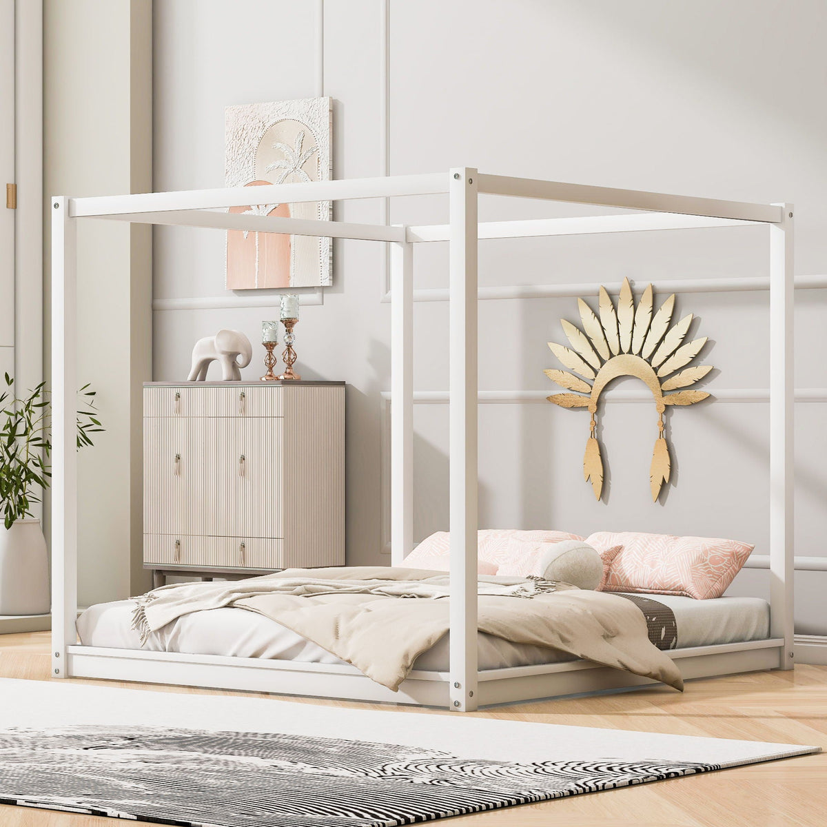 White wood canopy bed with airflow slats and sturdy support legs by HouseOfZazla on Tampa Home & Garden Store