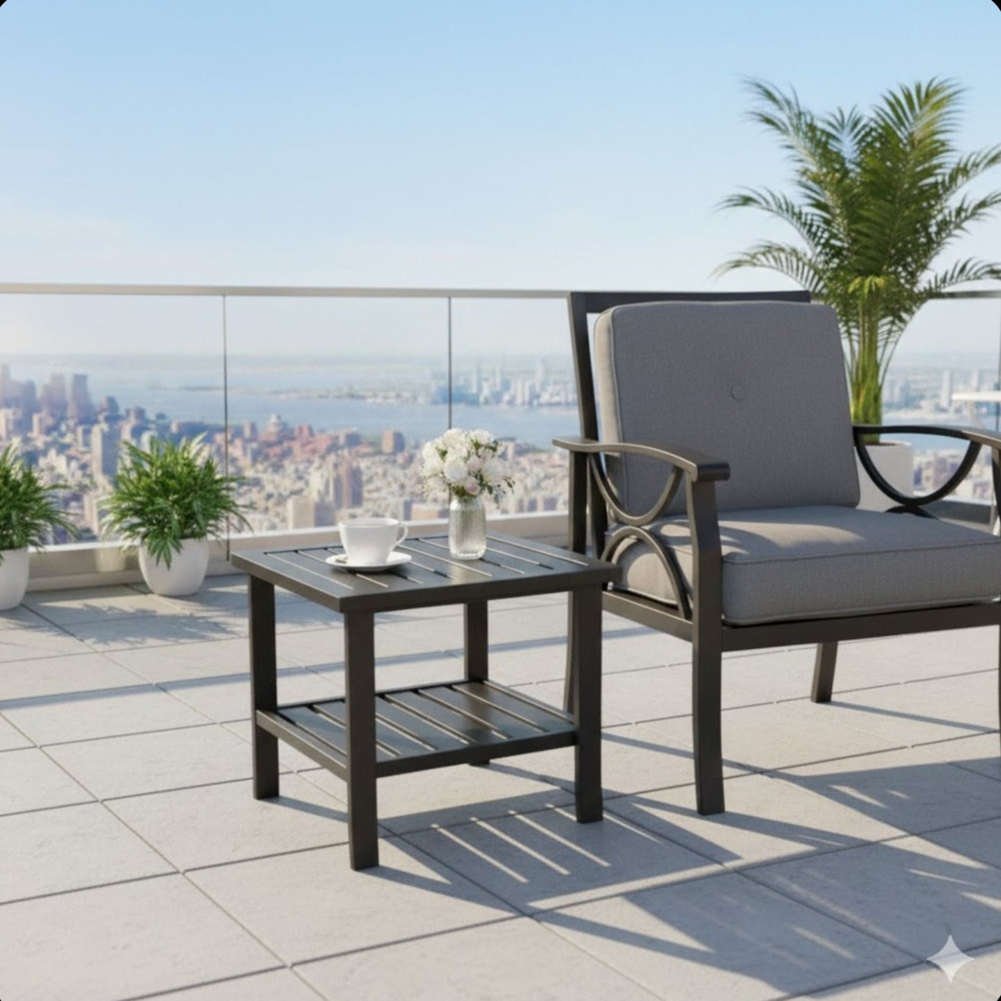 Square 2 Tier Rust Resistant Outdoor Side Table