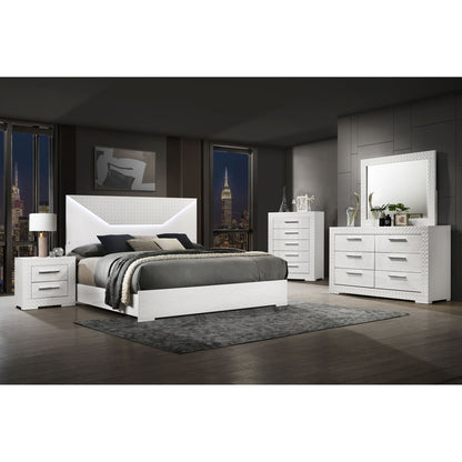Pierce Panel Bed LED Headboard in white with textured panel by HouseOfZazla in a modern bedroom on Tampa Home & Garden Store