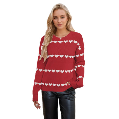 Valentine's Day Love Pullover red knit sweater with white heart pattern across chest on Tampa Home & Garden Store