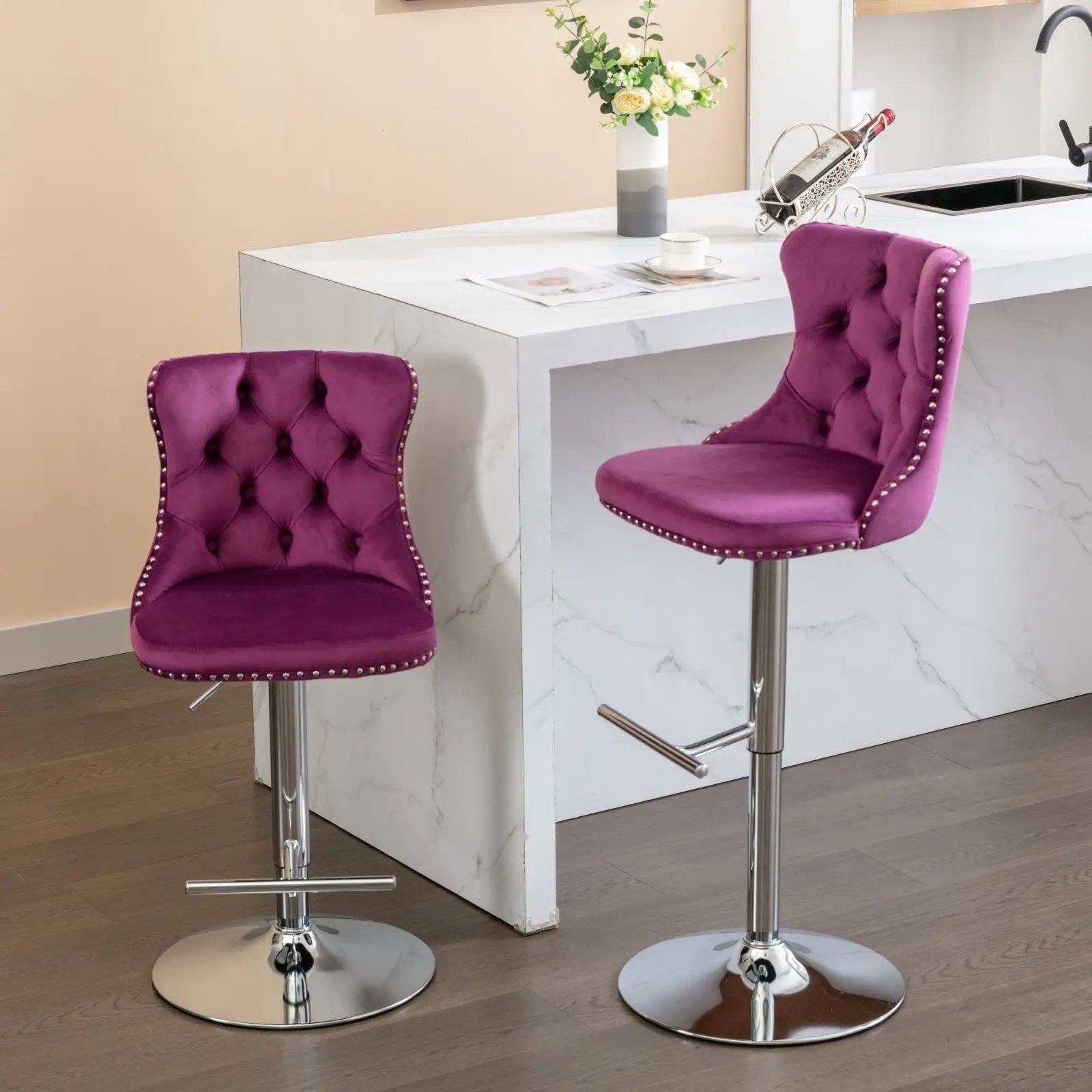 Swivel barstools 2pc, height 25–33 in, purple velvet seats, chrome bases Unique Piece Furniture on Tampa Home & Garden Store