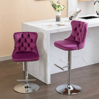 Swivel barstools 2pc, height 25–33 in, purple velvet seats, chrome bases Unique Piece Furniture on Tampa Home & Garden Store