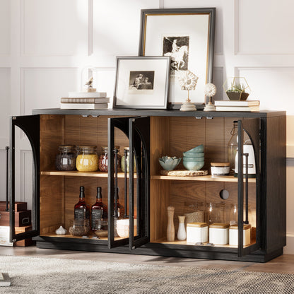 4-Door Large Storage Sideboard Buffet Cabinet with Glass Doors, arched, Black HouseOfZazla on Tampa Home & Garden Store