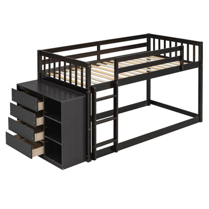 Bunk Bed With Four Drawers and Three Shelves