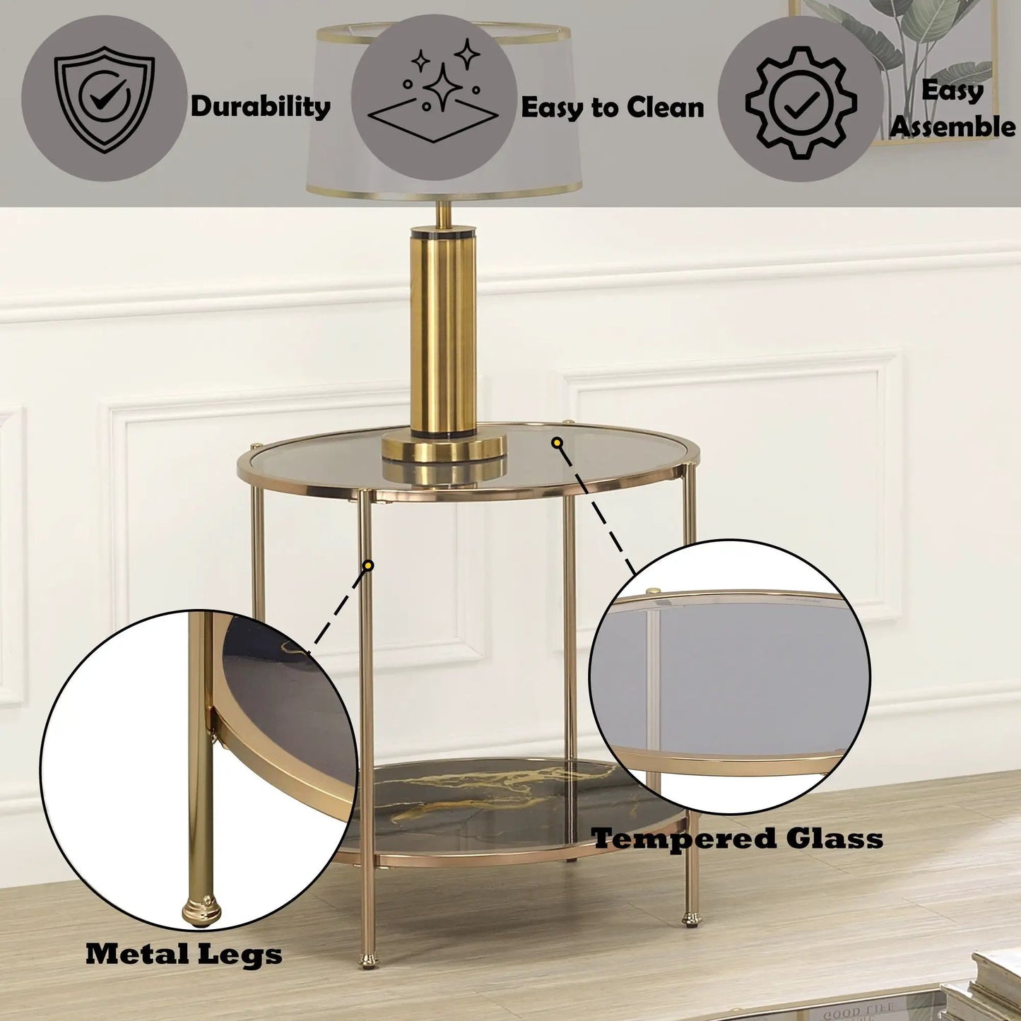 Fiorella Marble Glass Table with Metal Frame