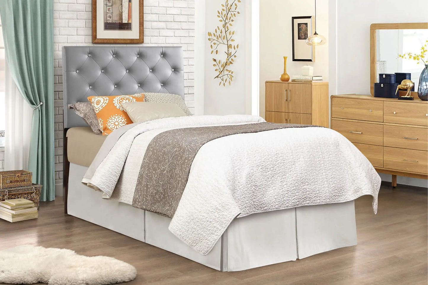 Panel Headboard with Faux Jewel Button Tufting