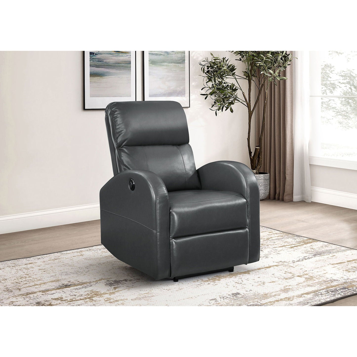 Meglia Power Recliner Chair by HouseOfZazla, black leather recliner chaise longue on Tampa Home & Garden Store