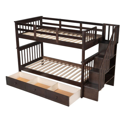 Stairway Bunk Bed with Storage and Guard Rail