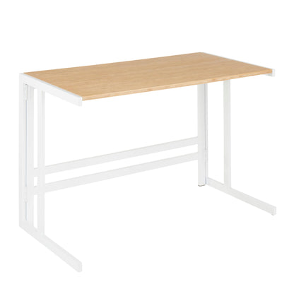 Industrial writing desk with bamboo top natural and white metal frame HouseOfZazla on Tampa Home & Garden Store