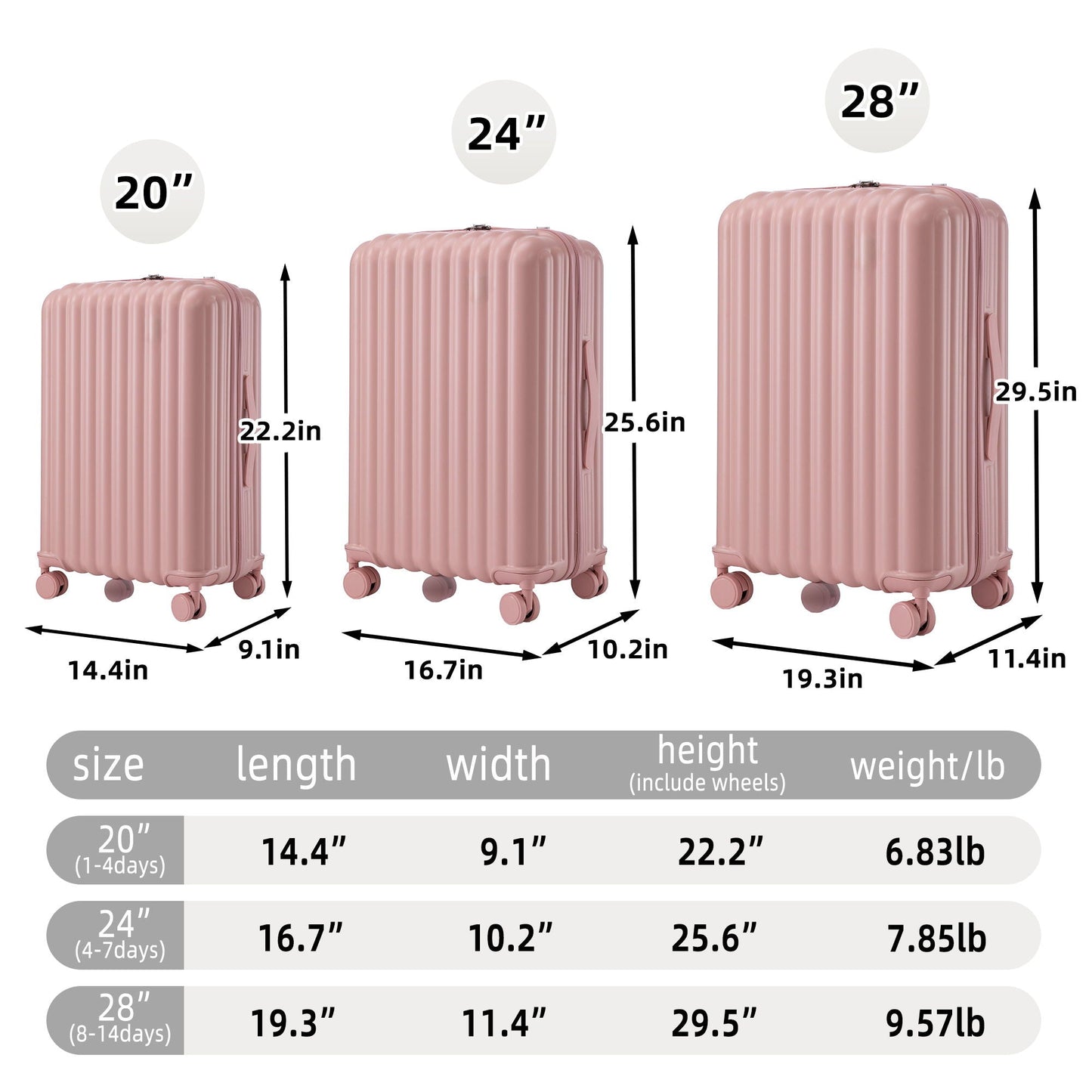 HouseOfZazla 3-piece rose gold spinner luggage set (20/24/28) with cup holder and USB port on Tampa Home & Garden Store