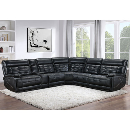 Hayden dual power reclining sectional sofa black leather by HouseOfZazla tufted cushions on Tampa Home & Garden Store