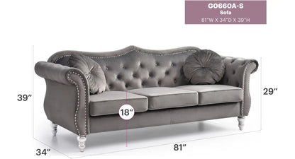 Hollywood Sofa with Glam Tufted Nailhead Trim