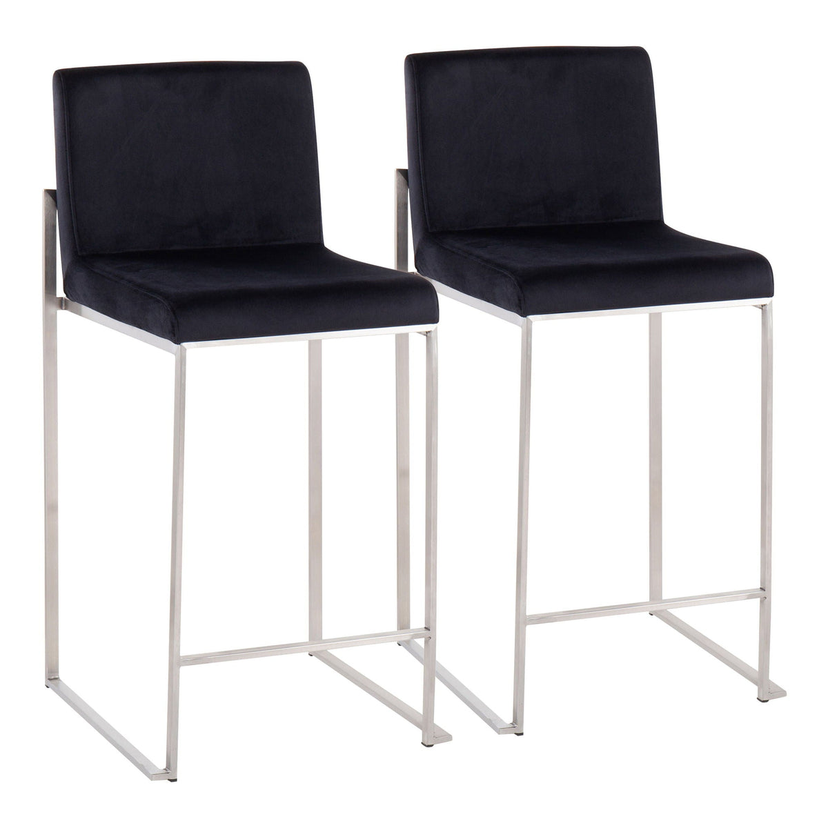 Contemporary high-back counter stool with padded back, black upholstery, chrome legs, pair on Tampa Home & Garden Store