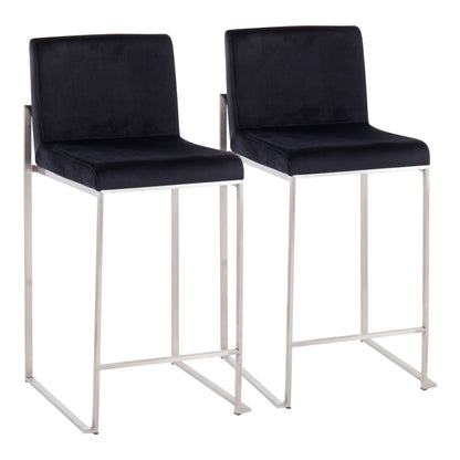 Contemporary high-back counter stool with padded back, black upholstery, chrome legs, pair on Tampa Home & Garden Store