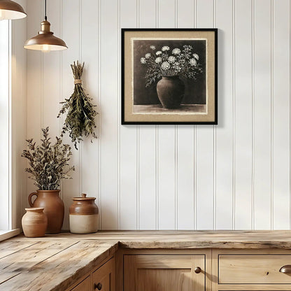Framed print Artistic Path Abstract Flower Bouquet Ancient White on black frame with beige mat on Tampa Home & Garden Store