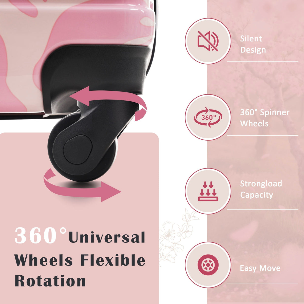 Hardshell pink luggage set 3-piece spinner suitcases with 360° wheels on Tampa Home & Garden Store