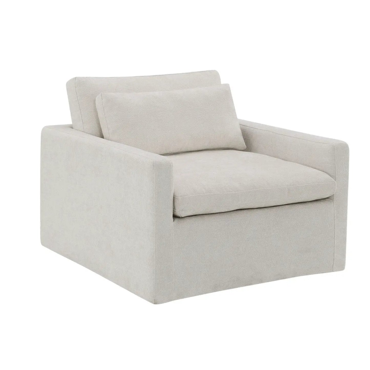 Naveen Swivel Chair with 1 Toss Pillow in cream linen fabric by Unique Piece Furniture on Tampa Home & Garden Store