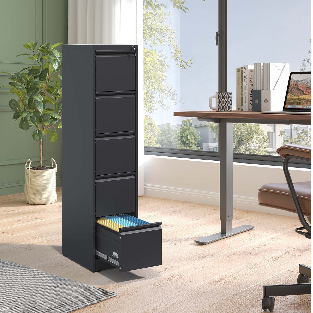 Steel vertical filing cabinet with lock in black by HouseOfZazla for office use on Tampa Home & Garden Store