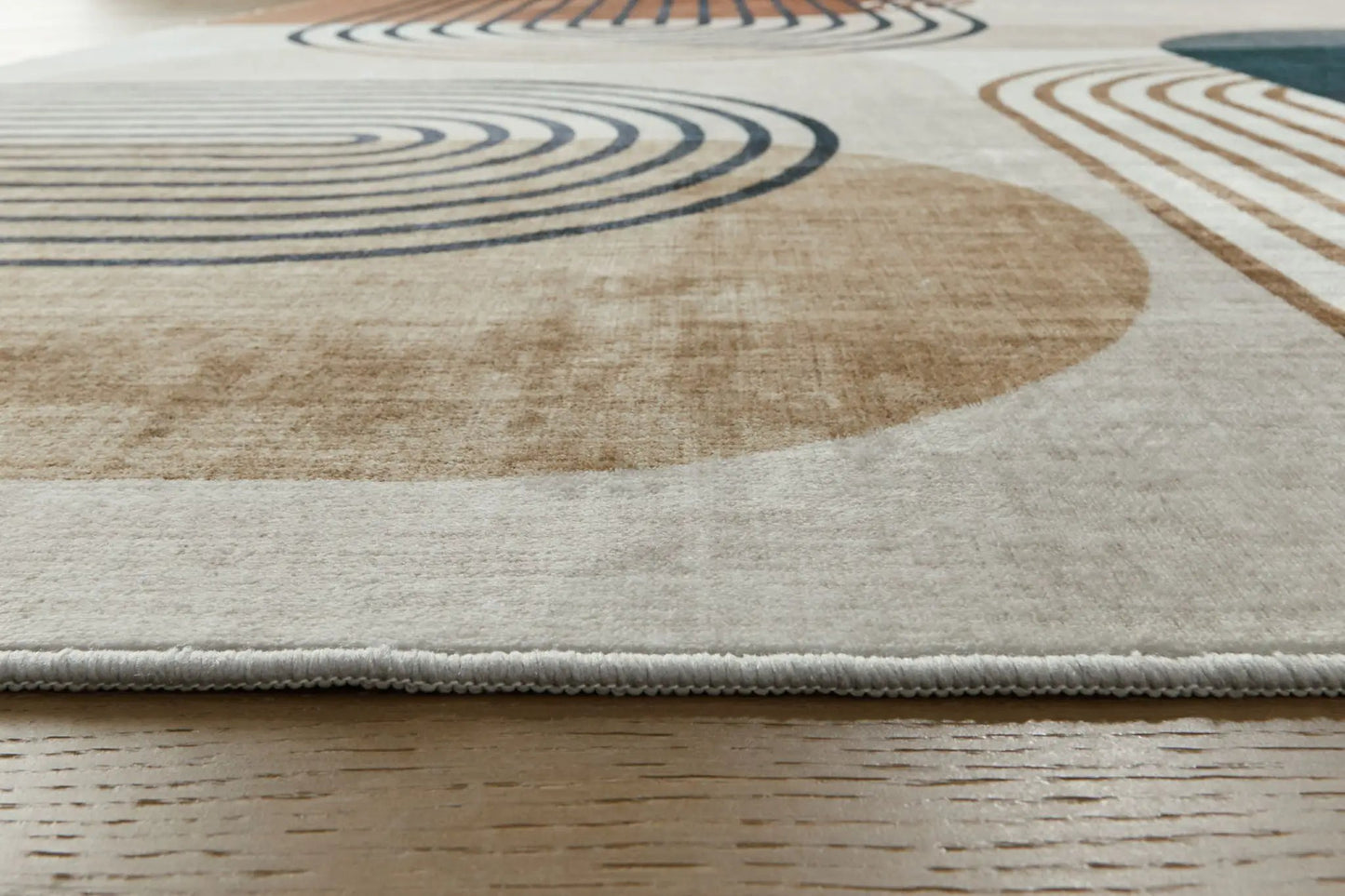 Farrendale washable rug beige tan with black circular patterns by Unique Piece Furniture on Tampa Home & Garden Store