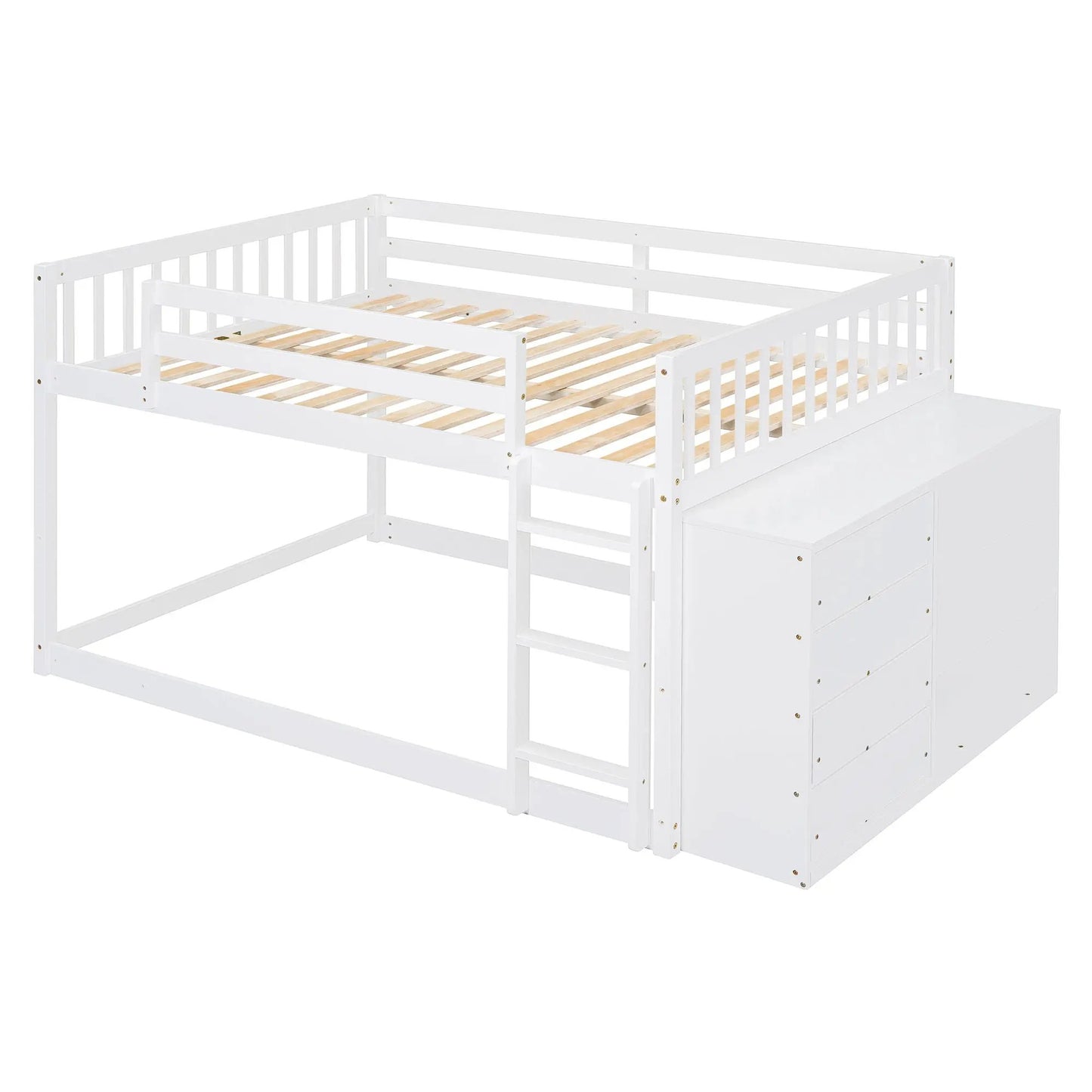 Bunk Bed With Four Drawers and Three Shelves