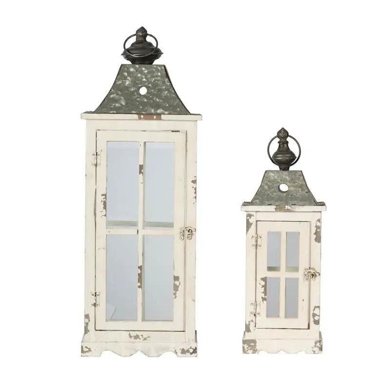 Wooden Candle Lantern in Ivory for Indoor Outdoor