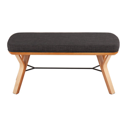 Mid Century Upholstered Bench with Cushioned Seat gray fabric, light wood base on Tampa Home & Garden Store