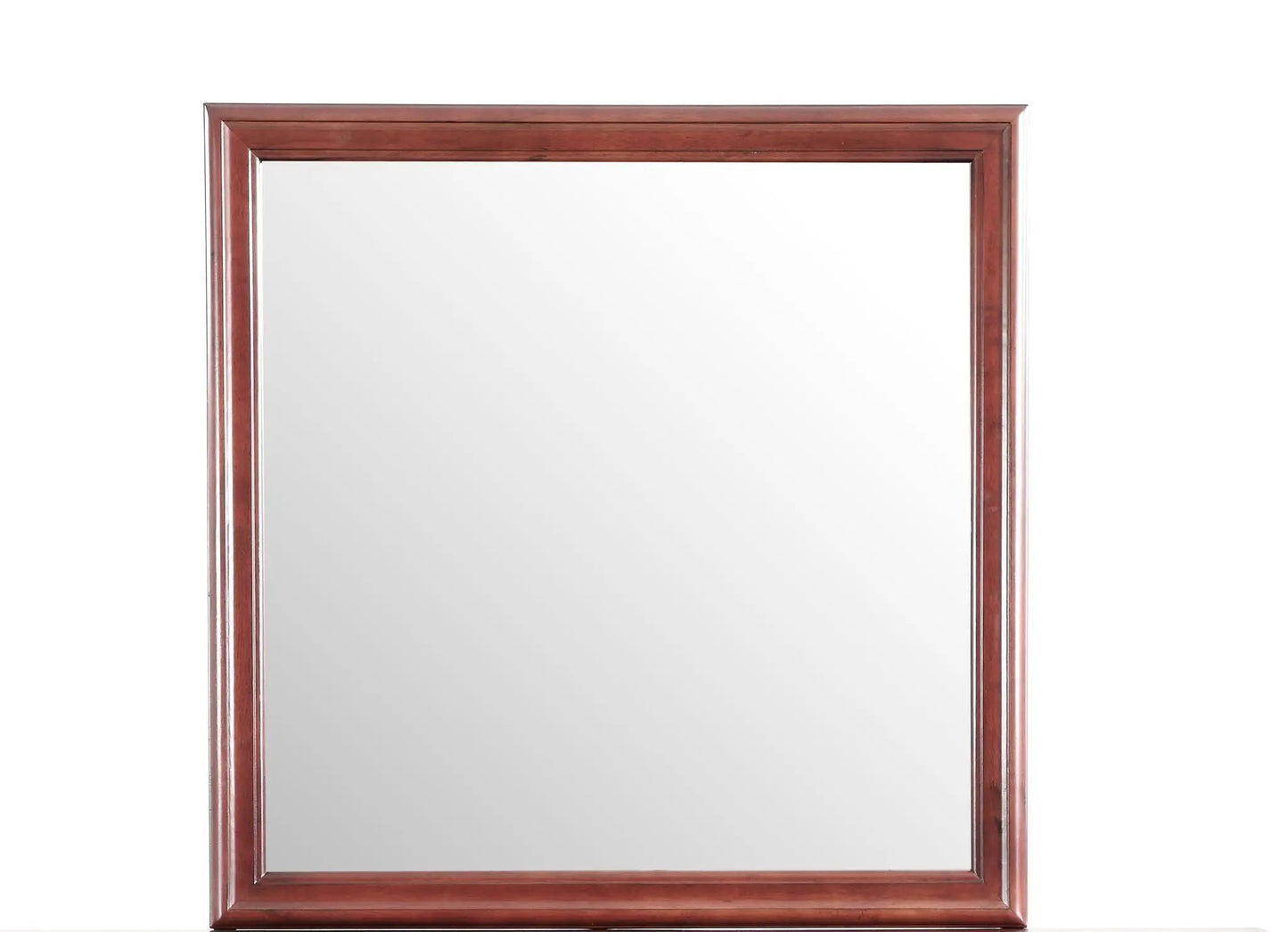 Traditional wall mirror in rich mahogany wood frame with beveled inner edge on Tampa Home & Garden Store