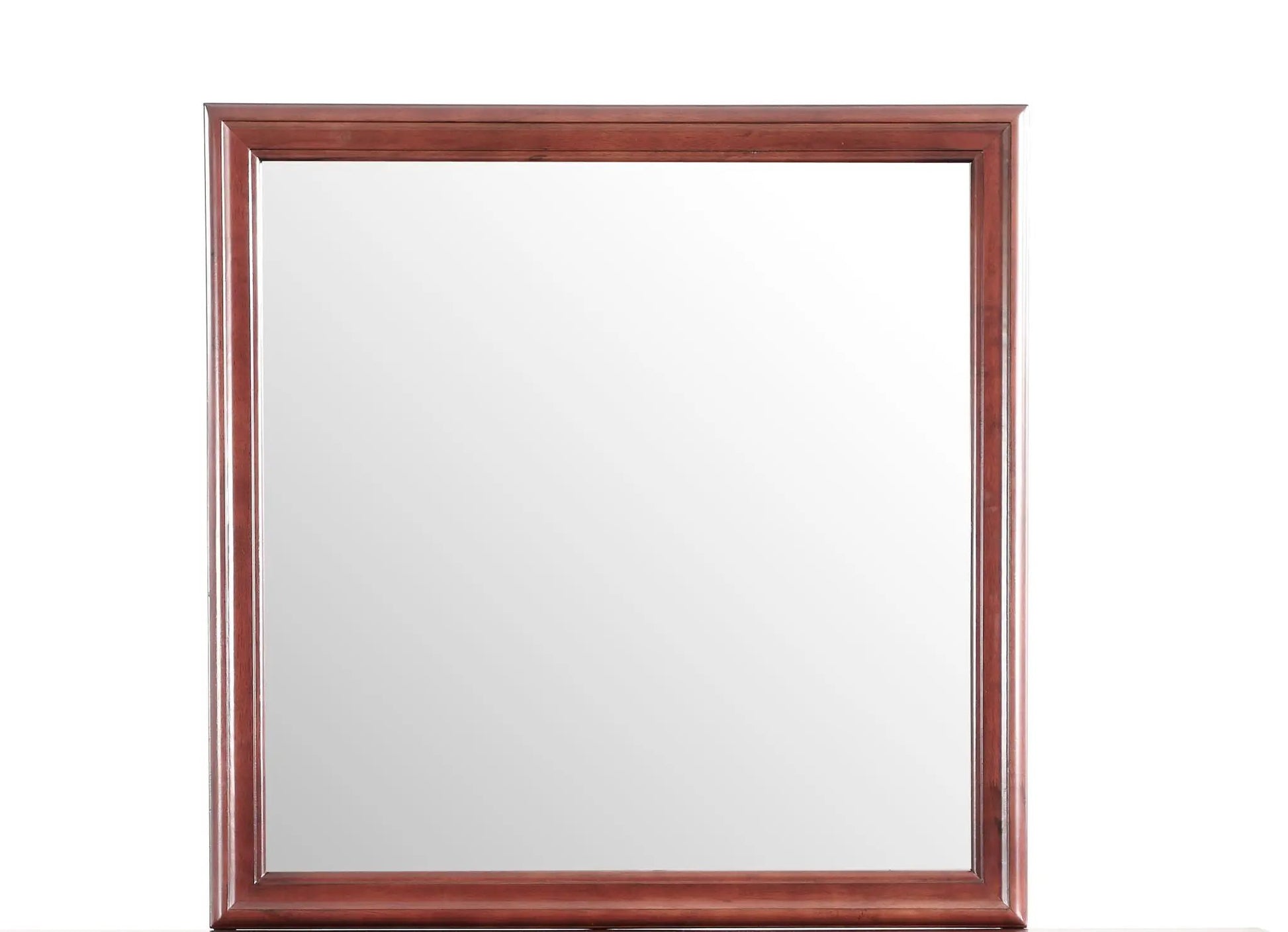 Traditional wall mirror in rich mahogany wood frame with beveled inner edge on Tampa Home & Garden Store