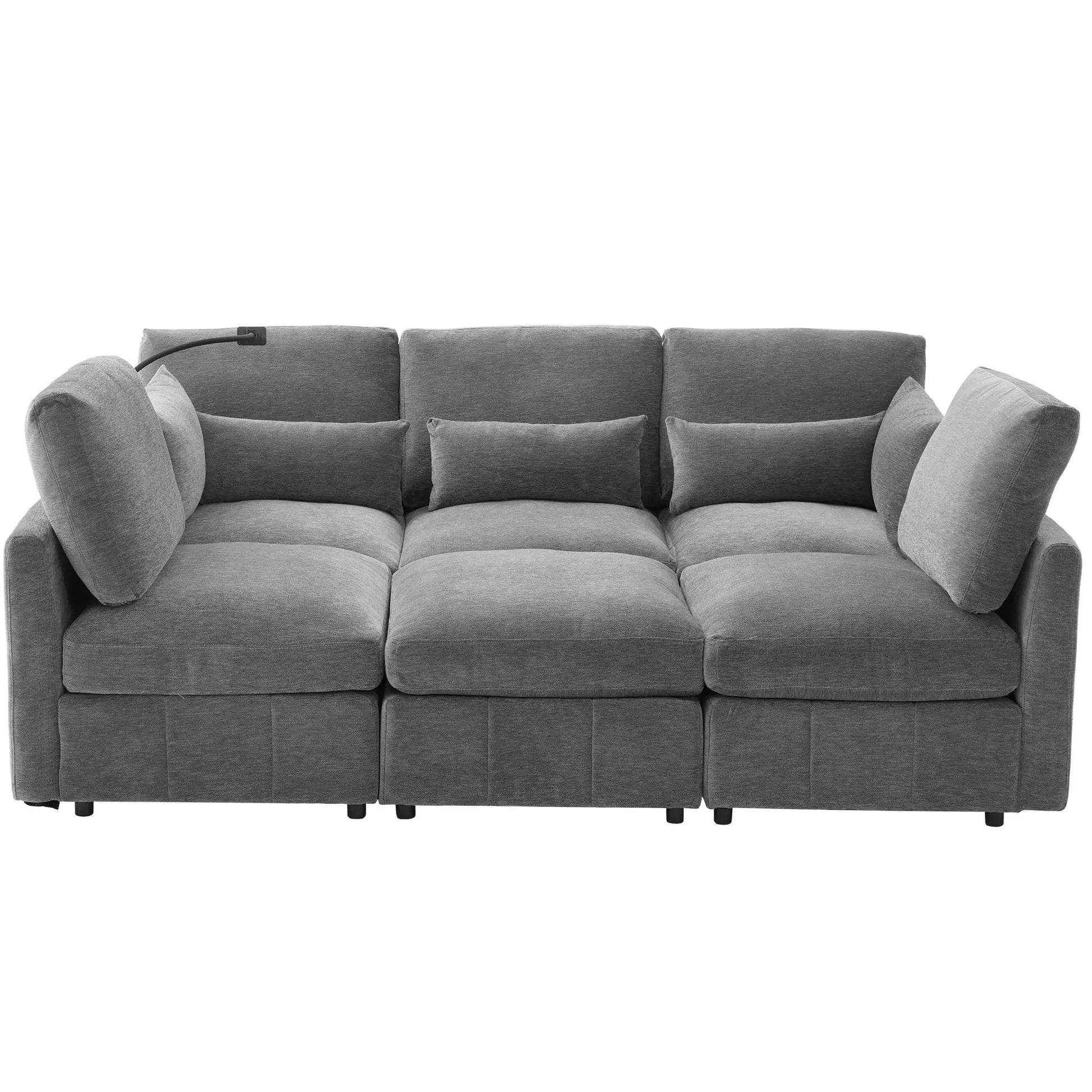 Gray modular U-shaped sofa bed with movable ottoman, 2-piece living room set on Tampa Home & Garden Store