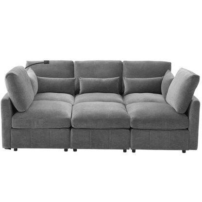 Gray modular U-shaped sofa bed with movable ottoman, 2-piece living room set on Tampa Home & Garden Store