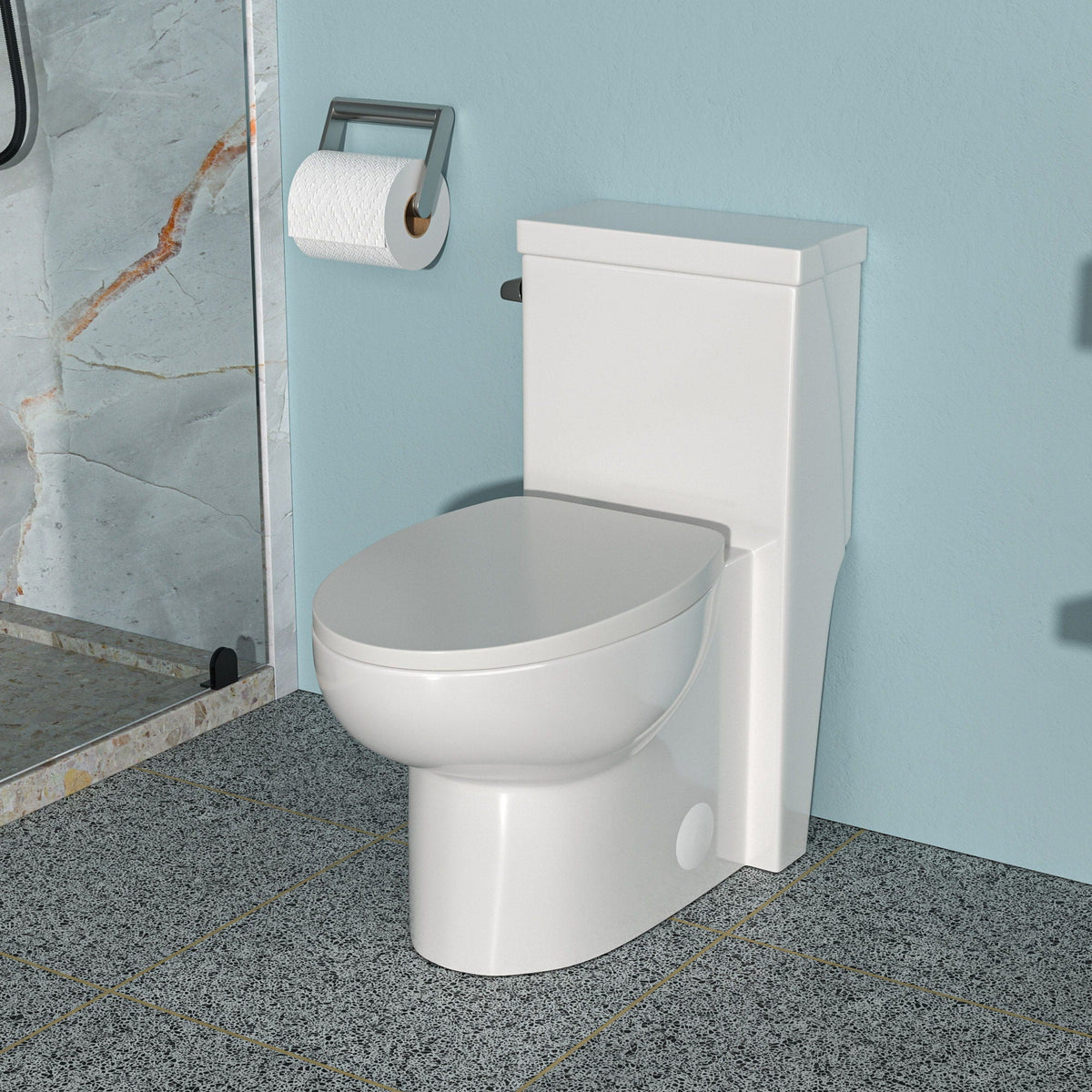 Modern 1-piece ceramic toilet in white with soft-closing seat by HouseOfZazla on Tampa Home & Garden Store