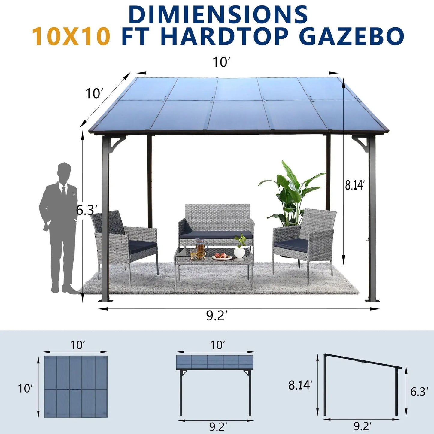 Wall Mounted Outdoor Pergola Gazebo Heavy Duty