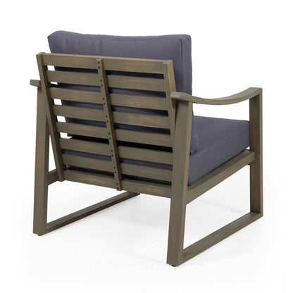 Samwell Outdoor Club Chair with blue-gray cushion and slatted wood frame HouseOfZazla on Tampa Home & Garden Store